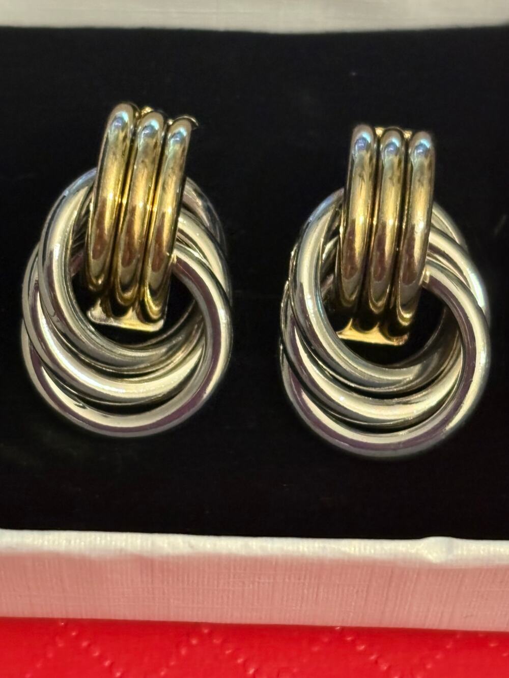Vintage Two Tone Interlocking Knot Stud Earrings NIB